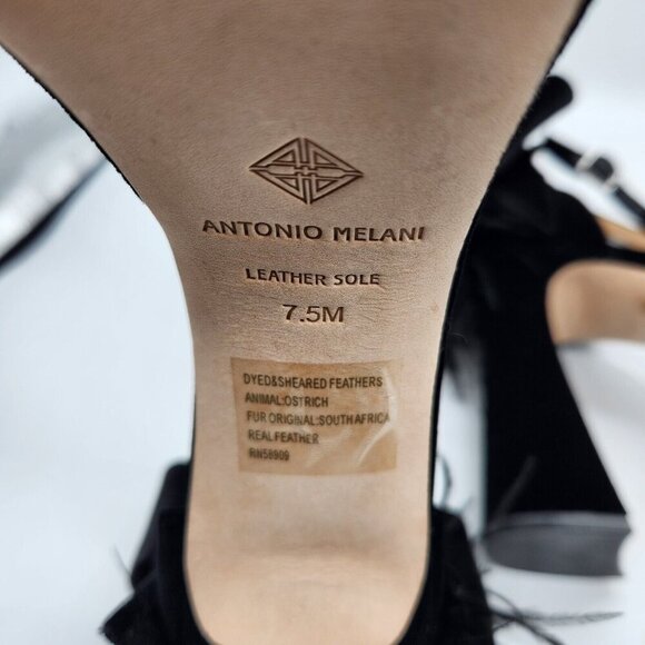 Antonio Melani Platform Sandals Size 7.5 Black Velvet feathers Rhinestone 663 - Picture 14 of 14